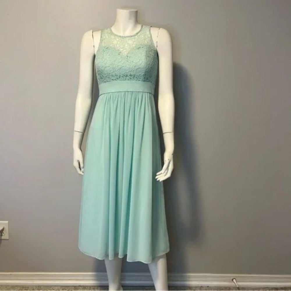 Bill Levkoff mint lace bodice midi dress chiffon sleeveless open back size XS